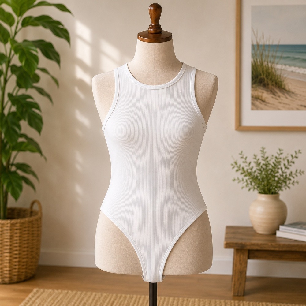 NWT BP Bodysuit Womens XS‎ Ivory Ribbed Knit High Neck Sleeveless BP487796MI